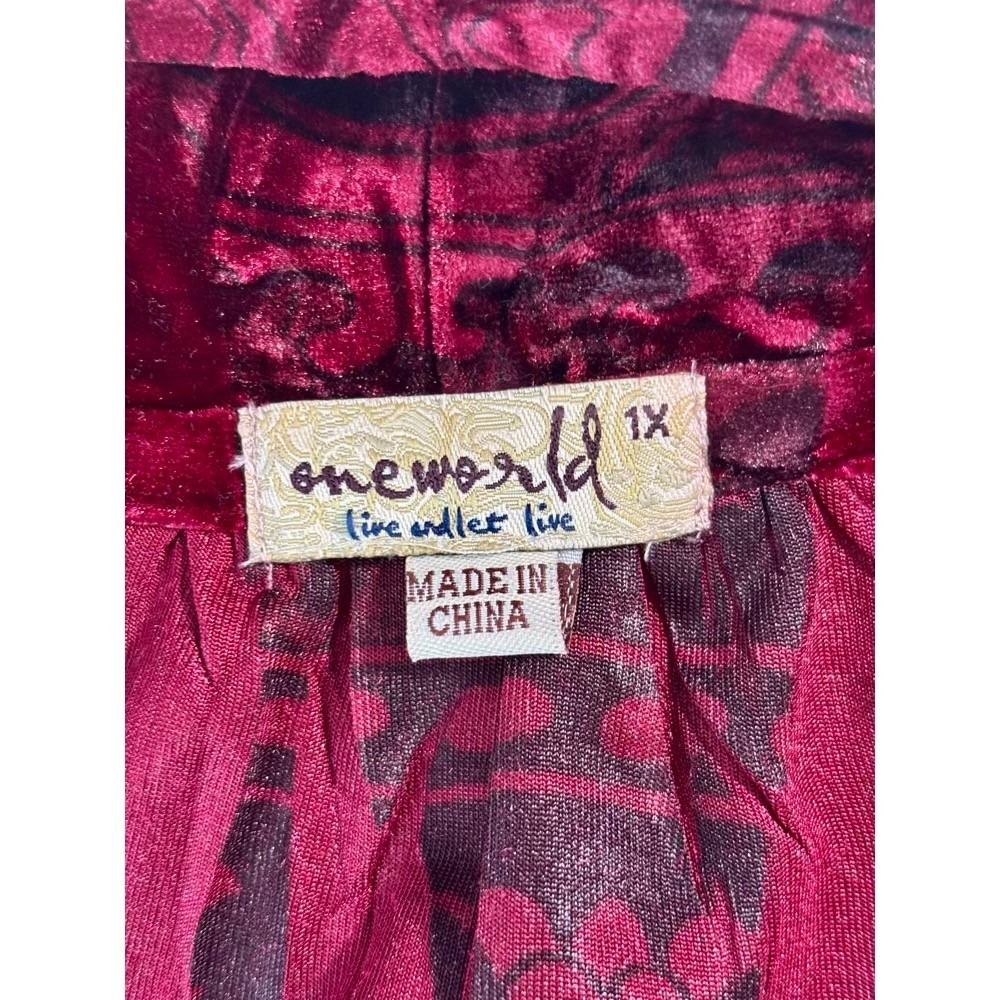 Velvet Cardigan Womens 1X Burgundy Burnout Paisley Witchy Whimsigoth Romantic - Picture 3 of 14